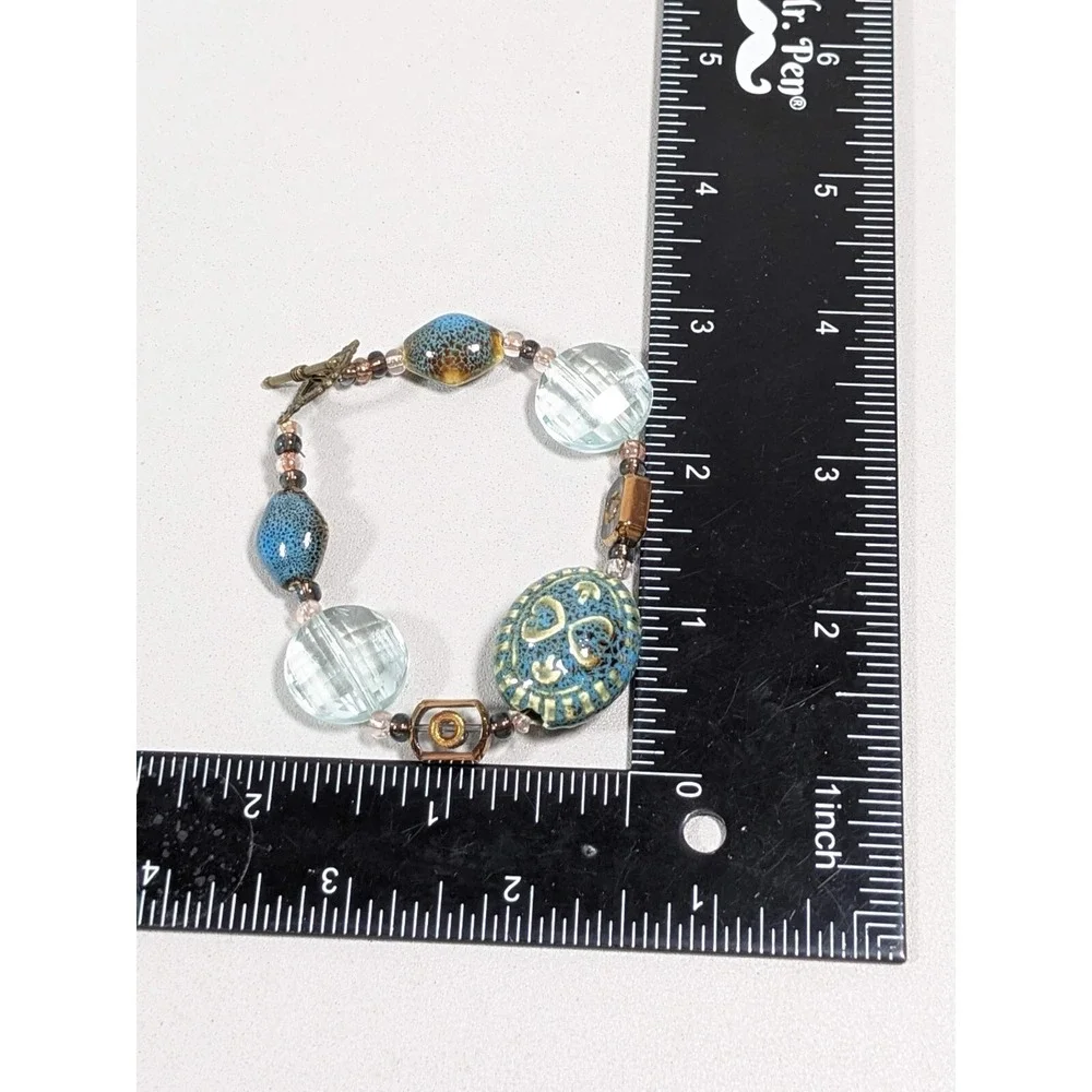 Boho Green Blue Ceramic‎ & Glass Bead Toggle Bracelet 7